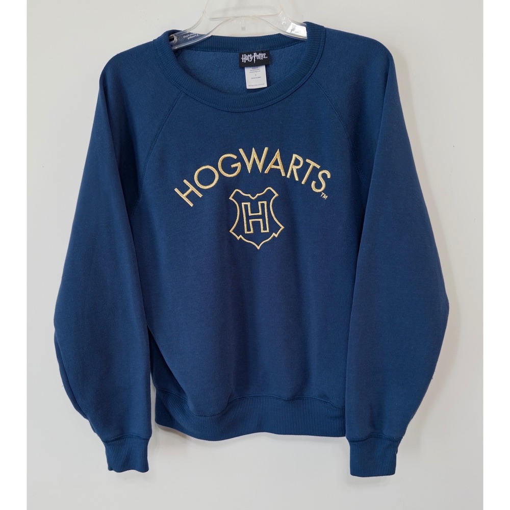 Harry Potter‎ women's Hogwarts Sweatshirt sz S Navy Blue Gold wizarding fantasy